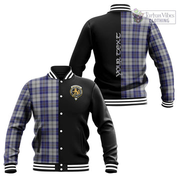 MacPherson Dress Blue Tartan Baseball Jacket with Family Crest and Half Of Me Style