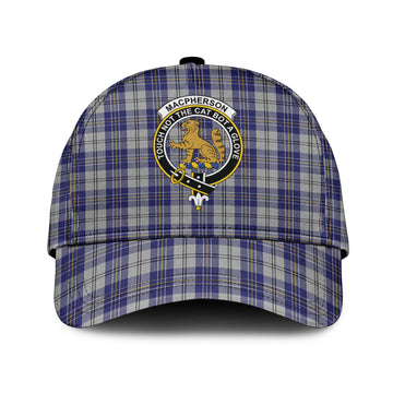 MacPherson Dress Blue Tartan Classic Cap with Family Crest