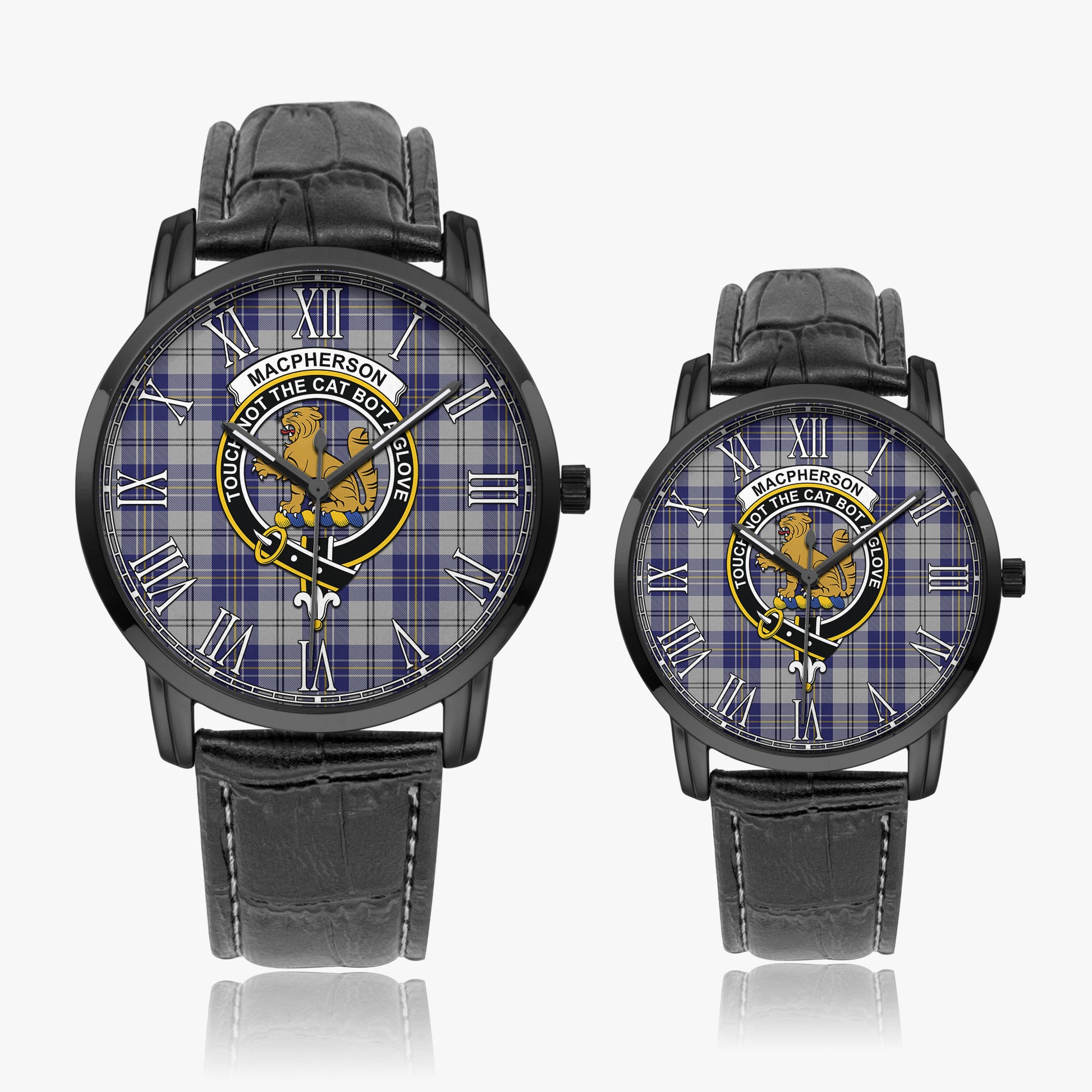 MacPherson Dress Blue Tartan Family Crest Leather Strap Quartz Watch - Tartanvibesclothing