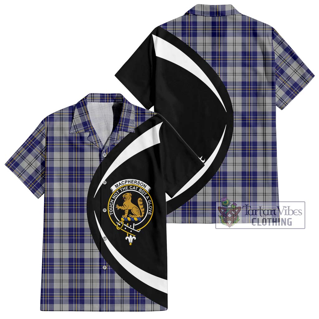 MacPherson Dress Blue Tartan Short Sleeve Button Up with Family Crest Circle Style Kid - Tartan Vibes Clothing