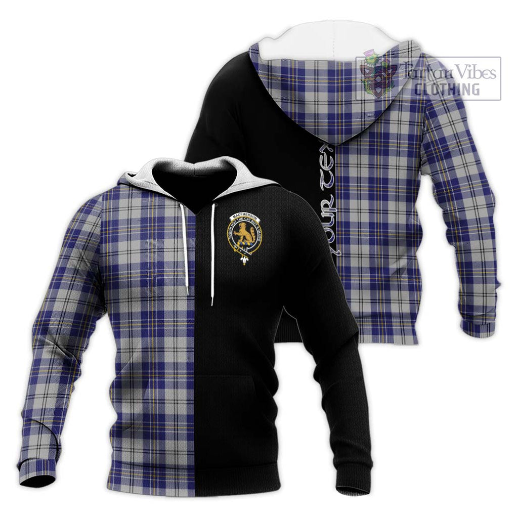 MacPherson Dress Blue Tartan Knitted Hoodie with Family Crest and Half Of Me Style Unisex Knitted Pullover Hoodie - Tartanvibesclothing Shop