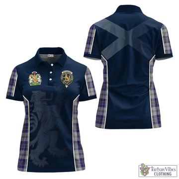 MacPherson Dress Blue Tartan Women's Polo Shirt with Family Crest and Lion Rampant Vibes Sport Style