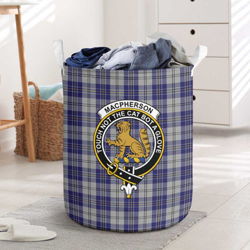MacPherson Dress Blue Tartan Laundry Basket with Family Crest