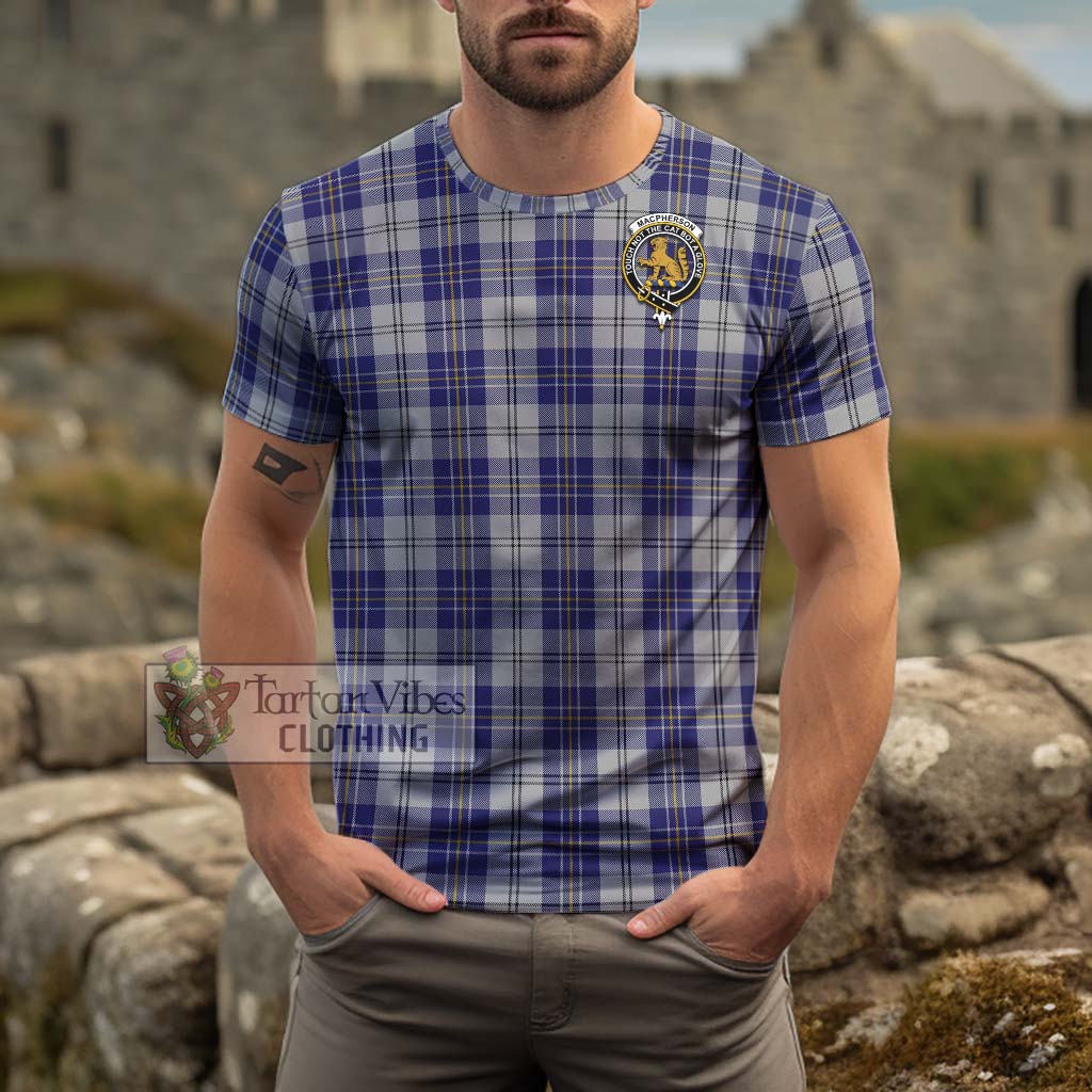 Tartan Vibes Clothing MacPherson Dress Blue Tartan Cotton T-Shirt with Family Crest