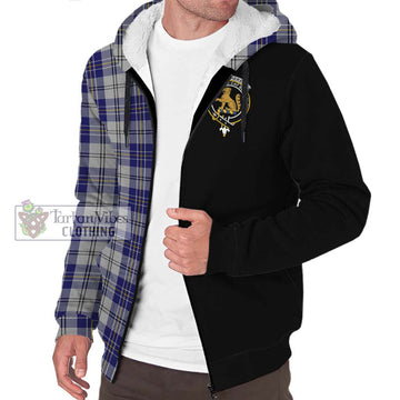 MacPherson Dress Blue Tartan Sherpa Hoodie with Family Crest and Half Of Me Style