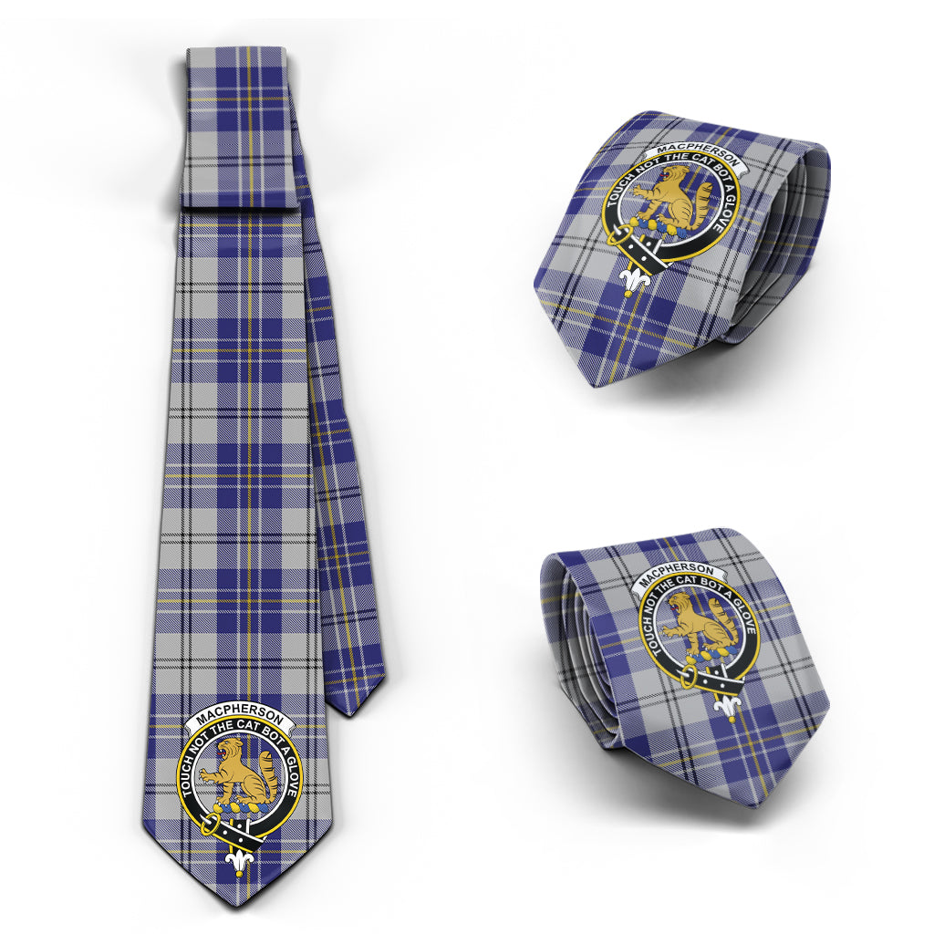 MacPherson Dress Blue Tartan Classic Necktie with Family Crest Necktie One Size - Tartan Vibes Clothing