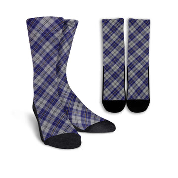 MacPherson Dress Blue Tartan Crew Socks Cross Tartan Style