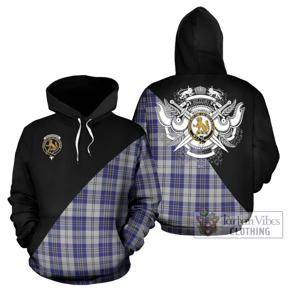 MacPherson Dress Blue Tartan Hoodie with Family Crest and Military Logo Style Zip Hoodie - Tartanvibesclothing Shop