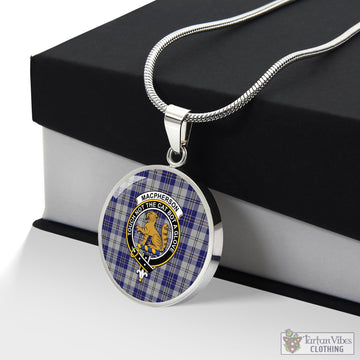 MacPherson Dress Blue Tartan Circle Necklace with Family Crest