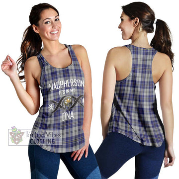 MacPherson Dress Blue Tartan Women's Racerback Tanks with Family Crest DNA In Me Style