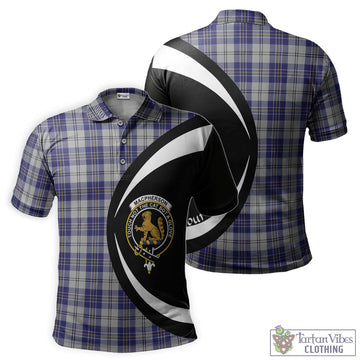 MacPherson Dress Blue Tartan Men's Polo Shirt with Family Crest Circle Style