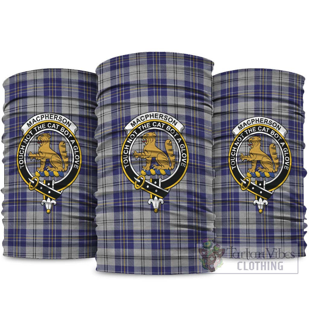 MacPherson Dress Blue Tartan Neck Gaiters, Tartan Bandanas, Tartan Head Band with Family Crest