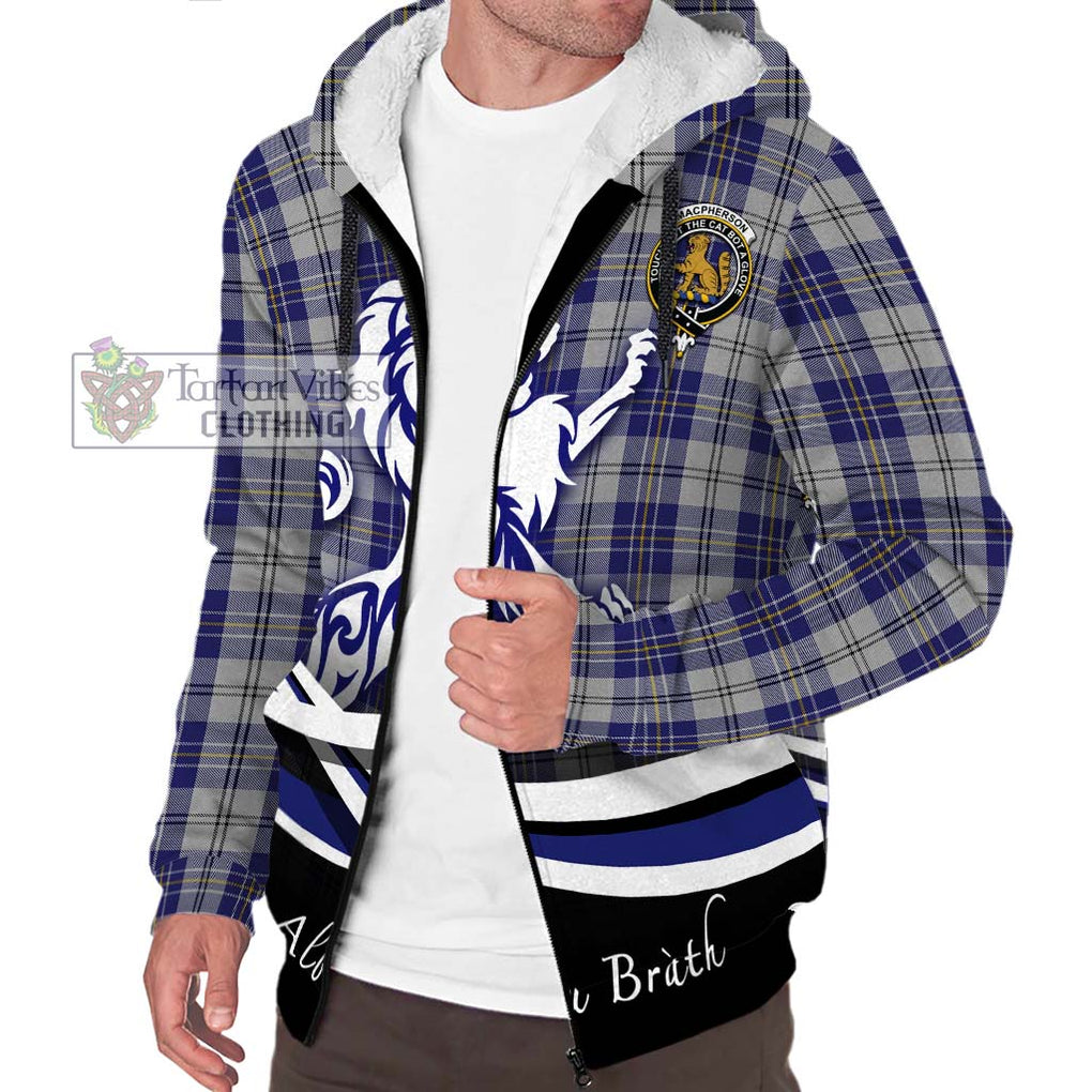 MacPherson Dress Blue Tartan Sherpa Hoodie with Alba Gu Brath Regal Lion Emblem Unisex S - Tartanvibesclothing Shop