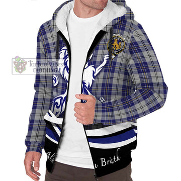 MacPherson Dress Blue Tartan Sherpa Hoodie with Alba Gu Brath Regal Lion Emblem