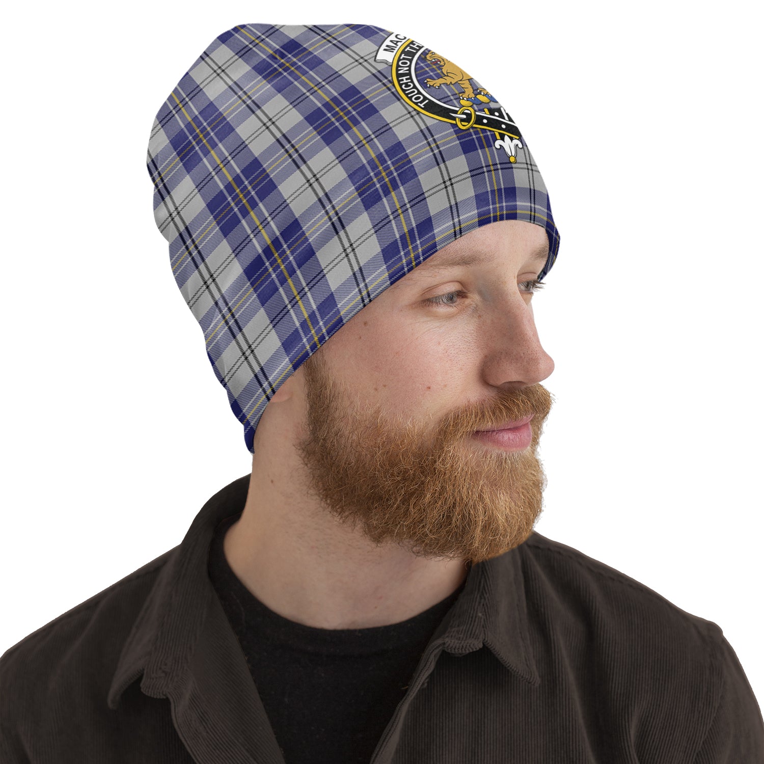 macpherson-dress-blue-tartan-beanies-hat-with-family-crest