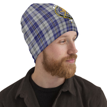 MacPherson Dress Blue Tartan Beanies Hat with Family Crest