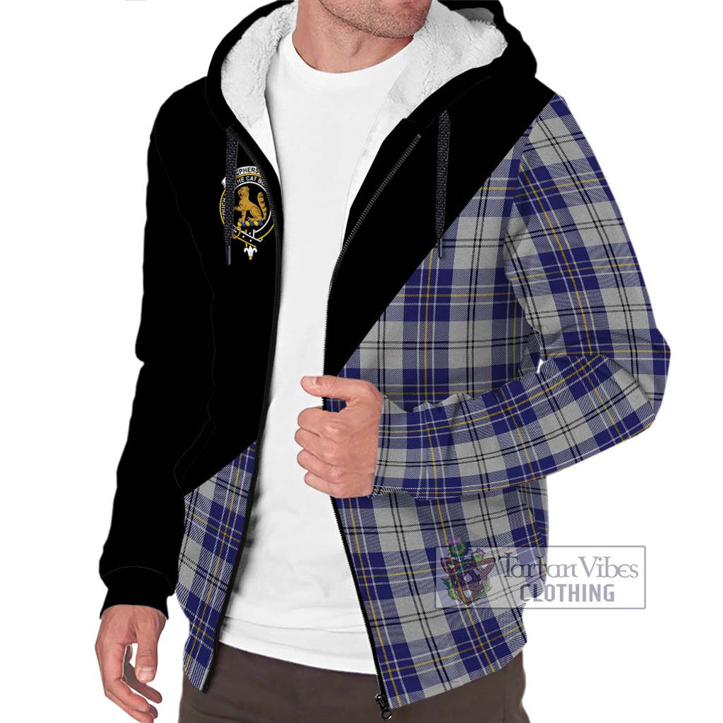 MacPherson Dress Blue Tartan Sherpa Hoodie with Family Crest and Military Logo Style Unisex S - Tartanvibesclothing Shop