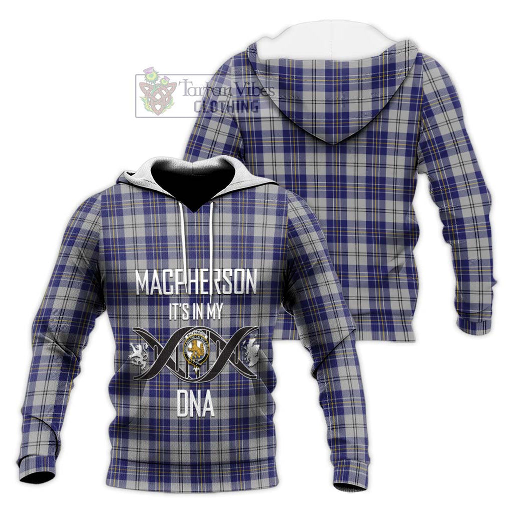 MacPherson Dress Blue Tartan Knitted Hoodie with Family Crest DNA In Me Style Unisex Knitted Pullover Hoodie - Tartanvibesclothing Shop