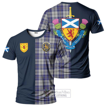 MacPherson Dress Blue Tartan T-Shirt Alba with Scottish Lion Royal Arm Half Style