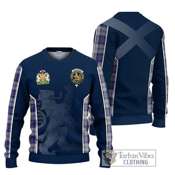 MacPherson Dress Blue Tartan Ugly Sweater with Family Crest and Lion Rampant Vibes Sport Style