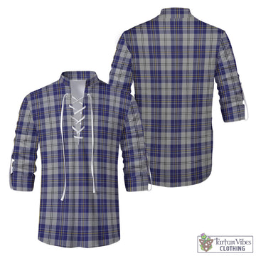MacPherson Dress Blue Tartan Men's Scottish Traditional Jacobite Ghillie Kilt Shirt