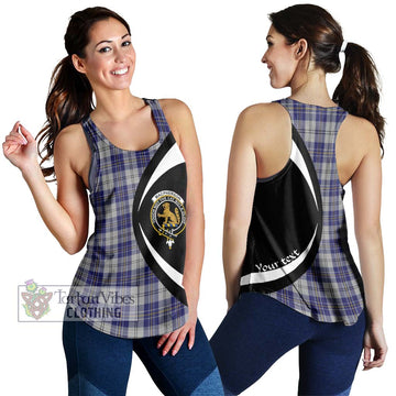 MacPherson Dress Blue Tartan Women's Racerback Tanks with Family Crest Circle Style