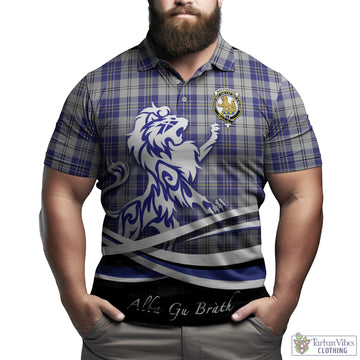 MacPherson Dress Blue Tartan Polo Shirt with Alba Gu Brath Regal Lion Emblem