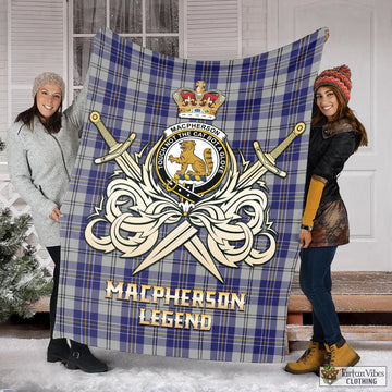 MacPherson Dress Blue Tartan Blanket with Clan Crest and the Golden Sword of Courageous Legacy