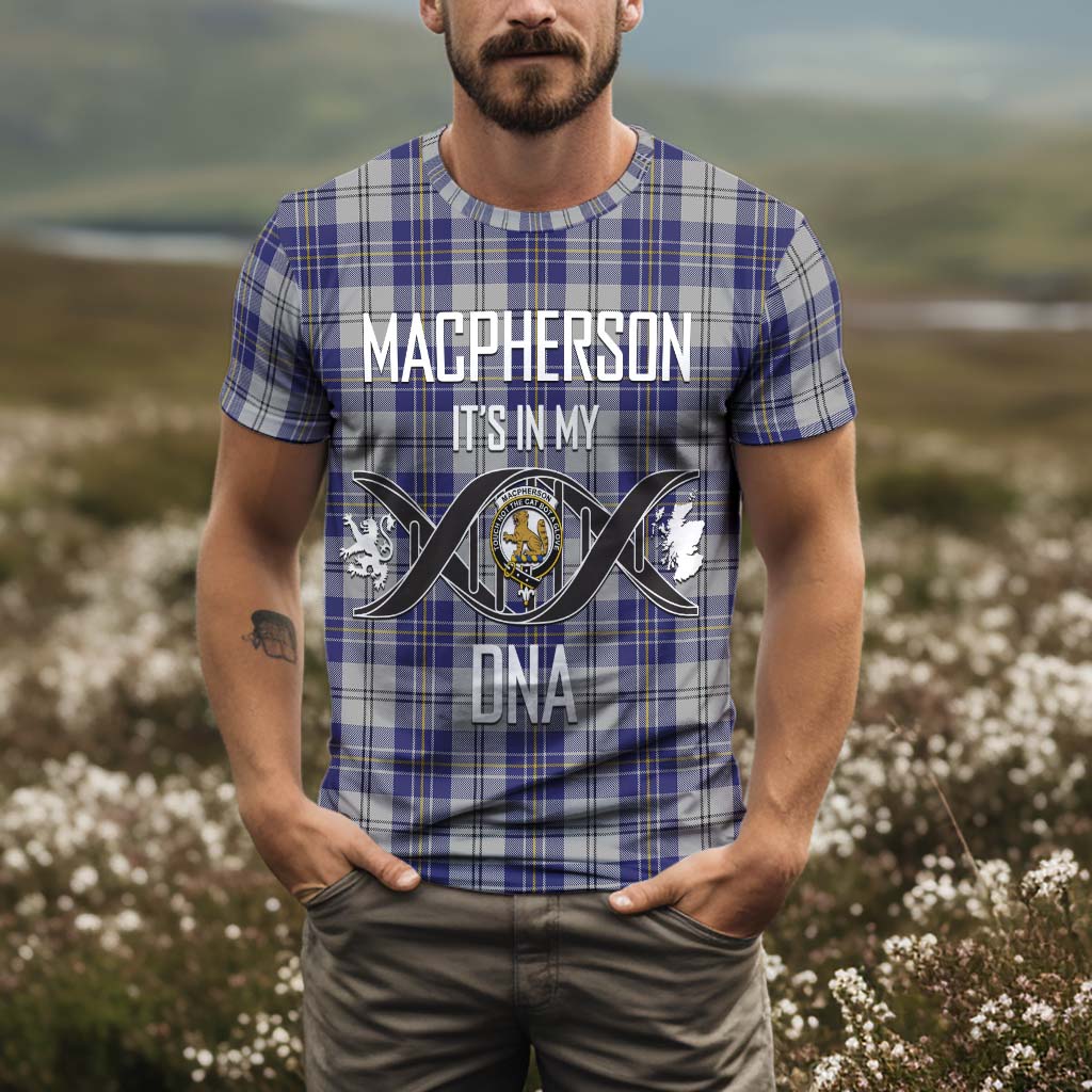 Tartan Vibes Clothing MacPherson Dress Blue Tartan T-Shirt with Family Crest DNA In Me Style