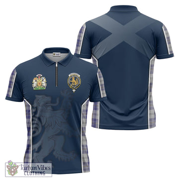 MacPherson Dress Blue Tartan Zipper Polo Shirt with Family Crest and Lion Rampant Vibes Sport Style