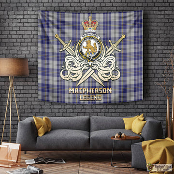 MacPherson Dress Blue Tartan Tapestry with Clan Crest and the Golden Sword of Courageous Legacy