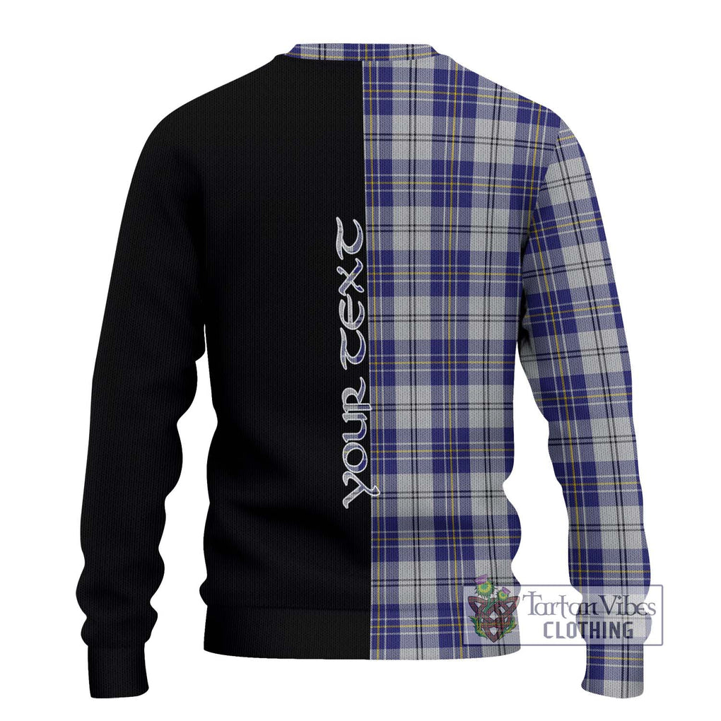 MacPherson Dress Blue Tartan Knitted Sweater with Family Crest and Half Of Me Style - Tartanvibesclothing Shop