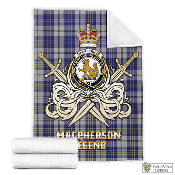 MacPherson Dress Blue Tartan Blanket with Clan Crest and the Golden Sword of Courageous Legacy