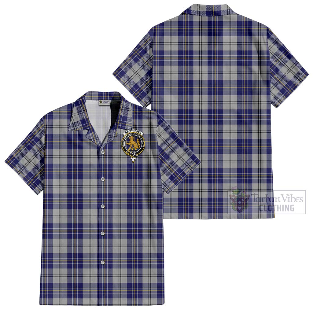 Tartan Vibes Clothing MacPherson Dress Blue Tartan Cotton Hawaiian Shirt with Family Crest