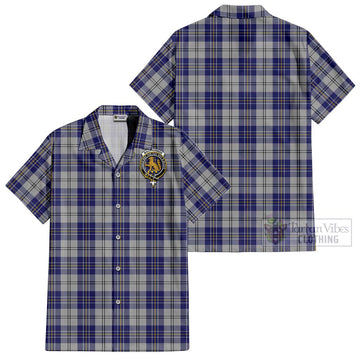 MacPherson Dress Blue Tartan Cotton Hawaiian Shirt with Family Crest