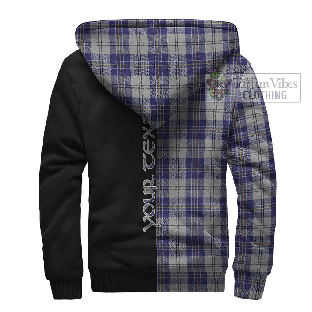 MacPherson Dress Blue Tartan Sherpa Hoodie with Family Crest and Half Of Me Style - Tartanvibesclothing Shop