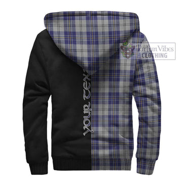 MacPherson Dress Blue Tartan Sherpa Hoodie with Family Crest and Half Of Me Style