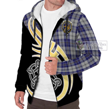 MacPherson Dress Blue Tartan Sherpa Hoodie with Family Crest and Celtic Symbol Style