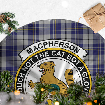 MacPherson Dress Blue Tartan Christmas Tree Skirt with Family Crest