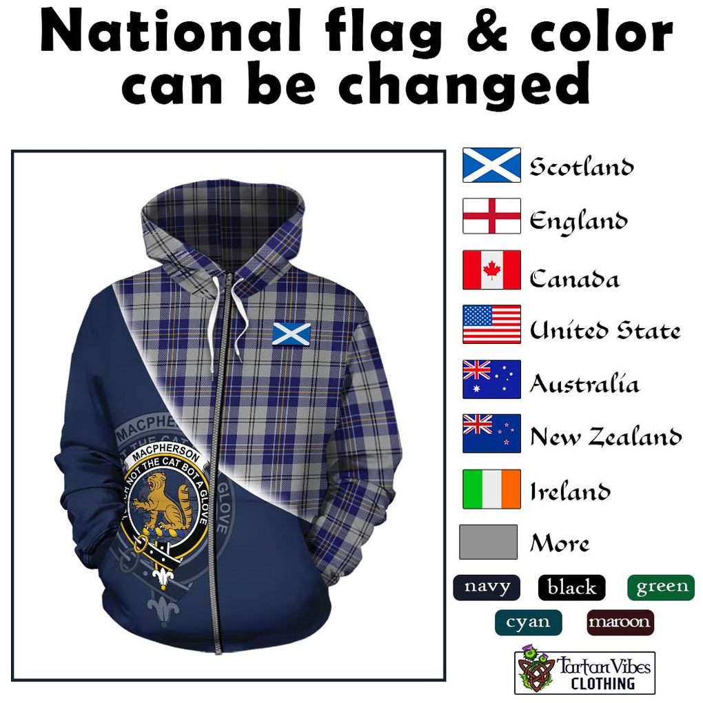 MacPherson Dress Blue Tartan Hoodie with Personalised National Flag and Family Crest Half Style - Tartanvibesclothing Shop