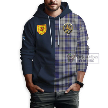 MacPherson Dress Blue Tartan Hoodie Alba with Scottish Lion Royal Arm Half Style