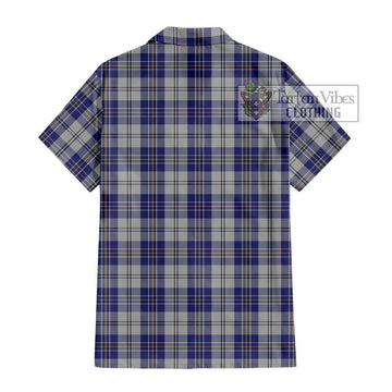 MacPherson Dress Blue Tartan Short Sleeve Button Shirt with Family Crest DNA In Me Style