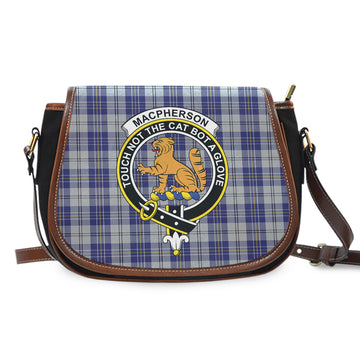 MacPherson Dress Blue Tartan Saddle Bag with Family Crest