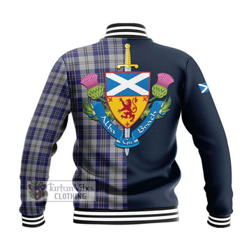 MacPherson Dress Blue Tartan Baseball Jacket Alba with Scottish Lion Royal Arm Half Style