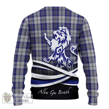 MacPherson Dress Blue Tartan Ugly Sweater with Alba Gu Brath Regal Lion Emblem