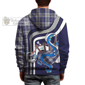 MacPherson Dress Blue Tartan Hoodie with Epic Bagpipe Style