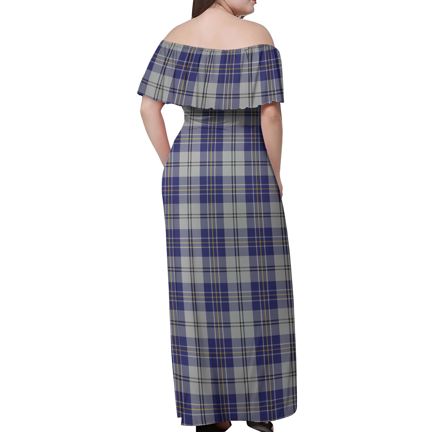 MacPherson Dress Blue Tartan Off Shoulder Long Dress - Tartanvibesclothing