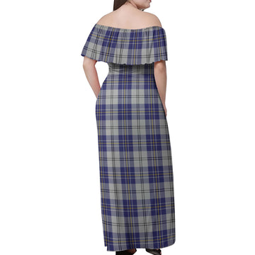 MacPherson Dress Blue Tartan Off Shoulder Long Dress