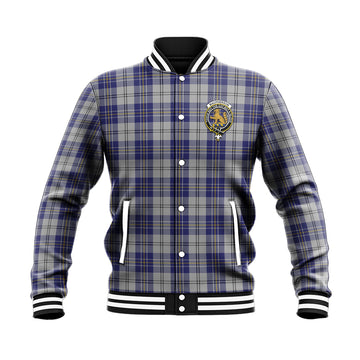 MacPherson Dress Blue Tartan Baseball Jacket with Family Crest