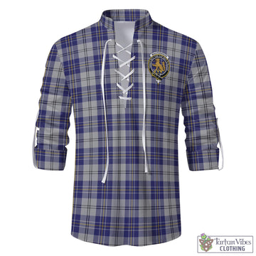 MacPherson Dress Blue Tartan Men's Scottish Traditional Jacobite Ghillie Kilt Shirt with Family Crest